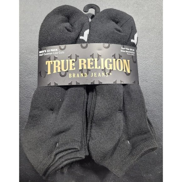 12 pairs TRUE RELIGION Mens Cushioned Low Cuts black Socks 10 - 13 shoe 8 - 12.5 - Picture 1 of 2